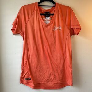 EUC Harley Davidson Women's V-Neck Orange Wicking Logo T-Shirt XL